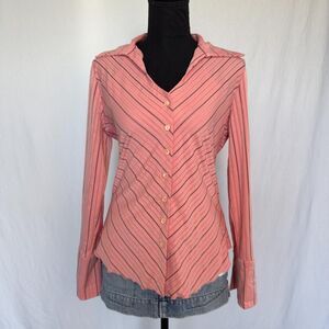 Vintage Fashion Bug Top \ Y2K 2000s Pink Striped Button-Up Blouse